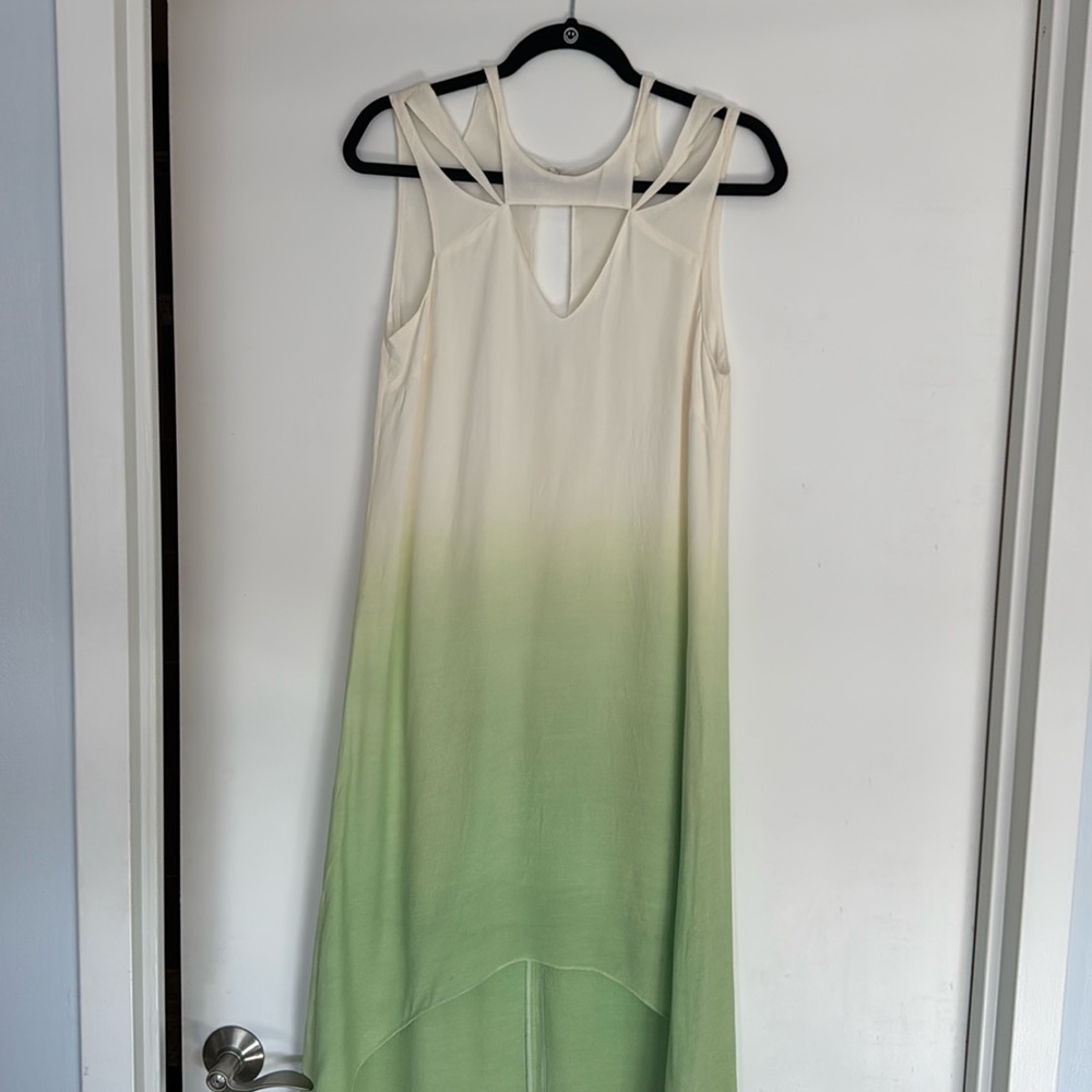 Green and white ombré high-low sheath dress with intricate neckline- size Small